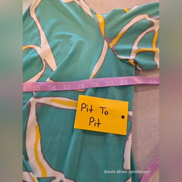 Teal and Yellow Abstract Wrap Dress - Picture 8 of 10